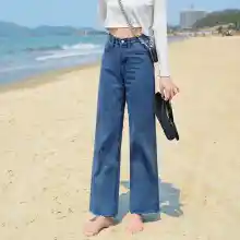 ภาพขนาดย่อของภาพหน้าปกสินค้าhigh waist Gril jeans female loose small with the straight leg hang feeling dragging pants กางเกงยีนส์เอวสูงหญิงหลวมขนาดเล็กวรรคเดียวกันตรงขากว้างลดลงรู้สึกลากกางเกงบา จากร้าน wardrobe บน Lazada ภาพที่ 1