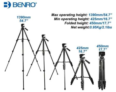 Benro T560 56.5 Inch Digital SLR Camera Aluminum Travel Portable Tripod with Bag S0959