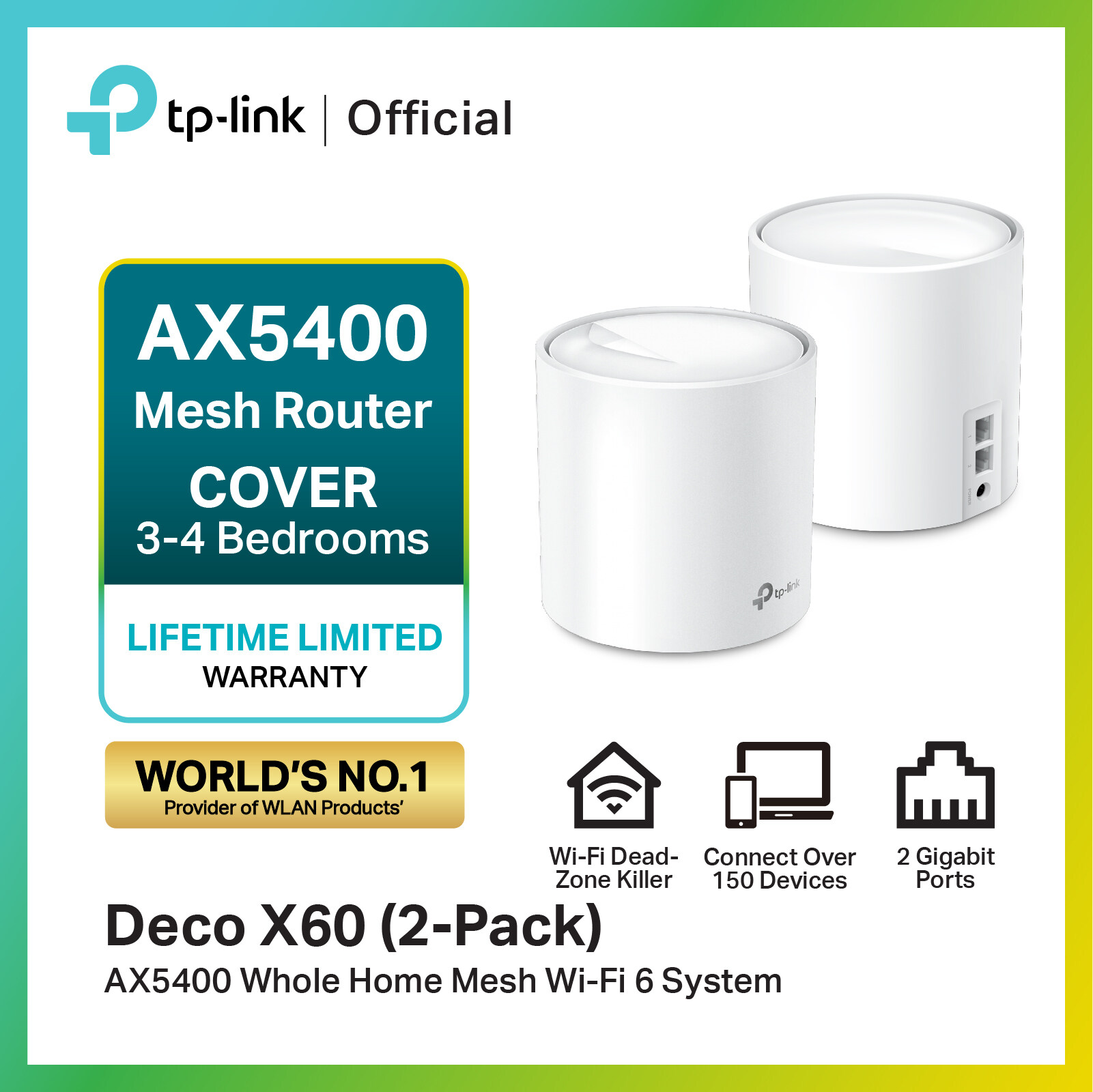 TP-Link Deco X60 AX5400 Whole Home Mesh Wi-Fi 6 System (2-3
