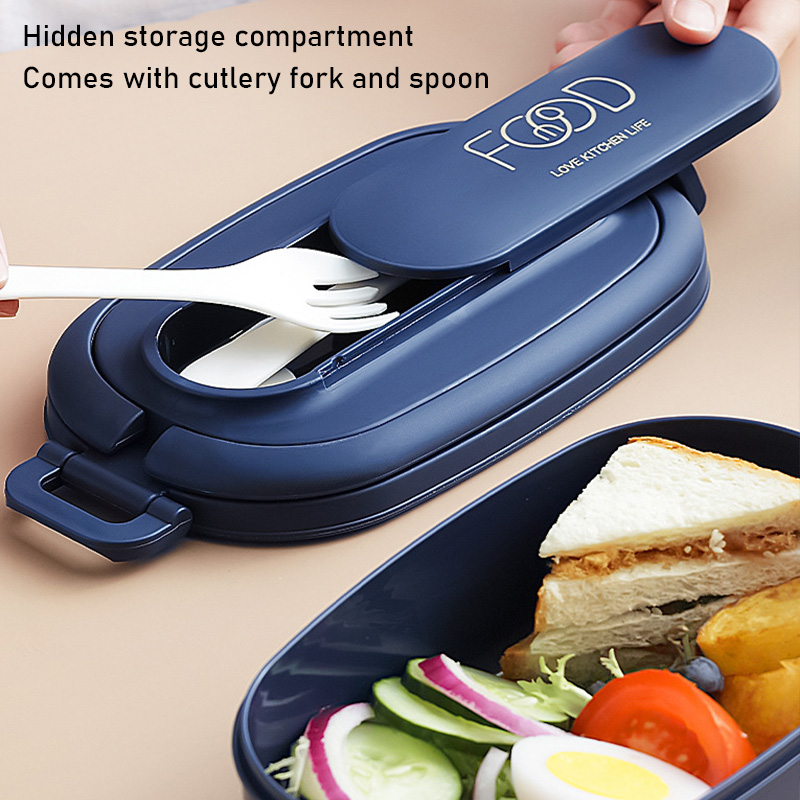 KS office worker lunch box with cutlery portable microwave heating student lunch box double-layer lunch box Japanese-style divider lunch box with cutlery