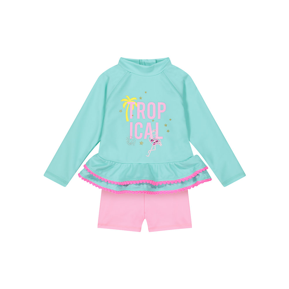 ชุดว่ายน้ำเด็กผู้หญิง mothercare tropical turquoise rash vest and shorts set VC748