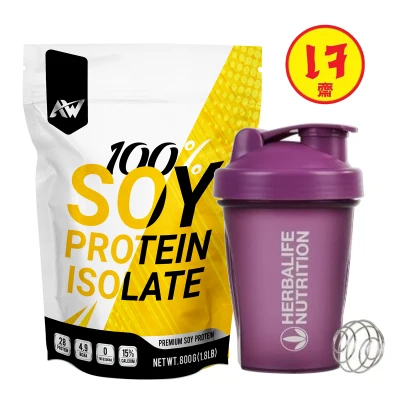 AW-SOY ISOLATE + แก้วเช็ค ซอยโปรตีน Soy Protein โปรตีนถั่วเหลือง เวย์ถั่วเหลือง เพิ่มกล้าม ลดไขมัน สำหรับคนแพ้เวย์โปรตีนนม ขนาด 800 กรัม