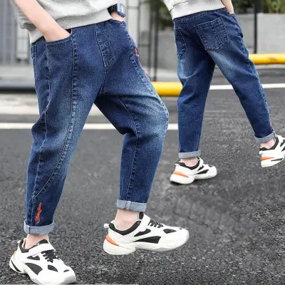 IENENS 5-13 Years Young Boy Clothes Casual Trousers Boys Slim Straight Jeans Kids Baby Children Fashion Denim Clothing Long Pants Elastic Waist Pants
