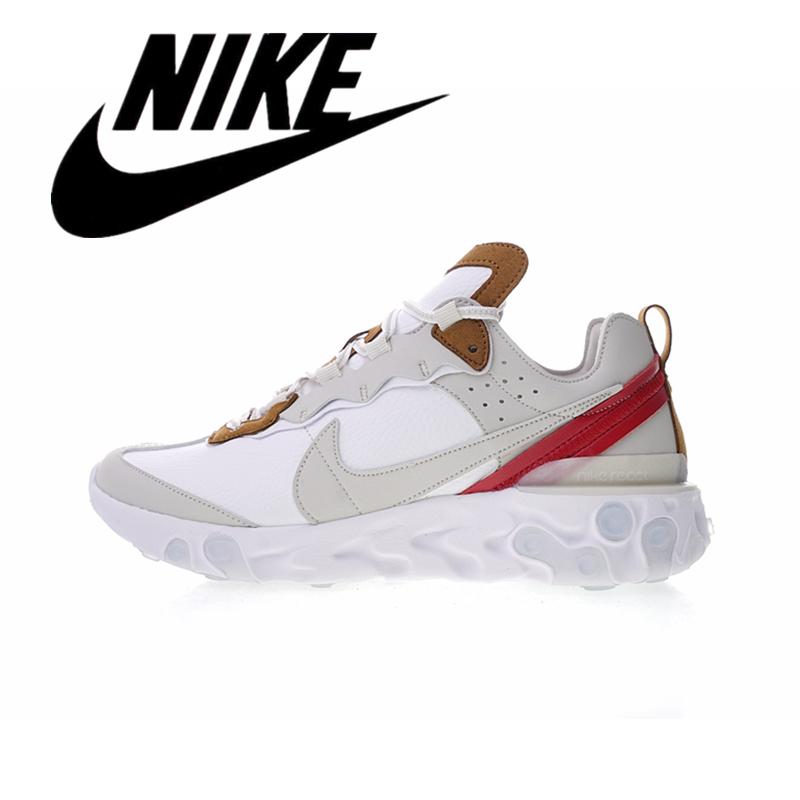 __Nike Secret Elements REACT ELEMENT 87 Men's Breathable Running Shoes Women's Lightweight Sneakers Leather Red Brown AQ1090-101#36-45