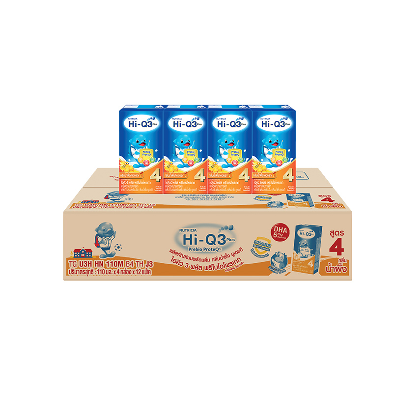 Hiคิว 3 พลัส นมยูเอชที พรีไบโอโพรเทก รสน้ำผึ้ง 110 มล. x 48 กล่อง/Hiคิว 3 Plus UHT Milk Prebio ProteQ Honey Flavor 110ml x 48 boxes