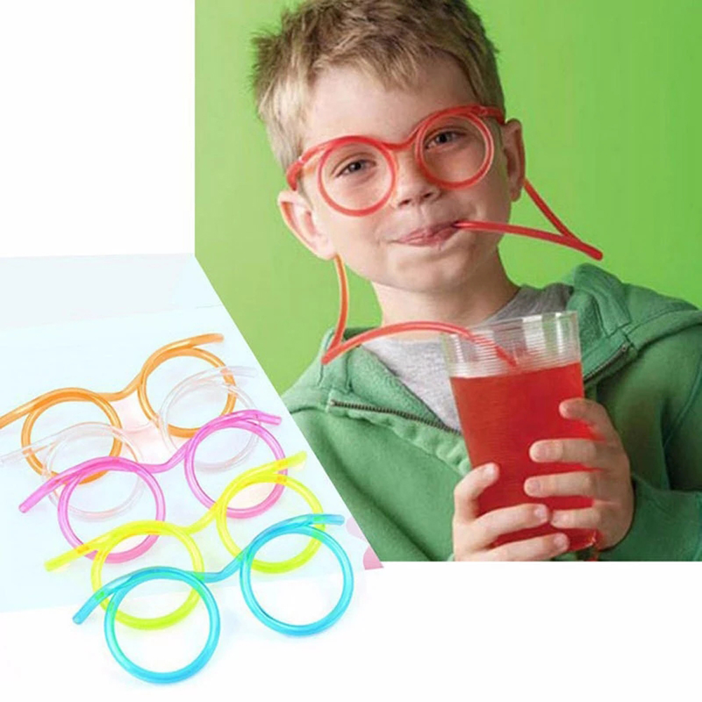 DFSG อุปกรณ์งานปาร์ตี้ยืดหยุ่นของเล่นในงานปาร์ตี้พลาสติก Practical Jokes เด็กหลอดดื่มตลกแว่นตาดื่มหลอดแว่นตา