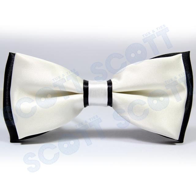 SCOTT Premium Quality + หูกระต่าย ทูโทน Two-Tone โบว์ 2 ชั้น สีขาวดำ Black and white หูกระต่ายออกงาน หูกระต่ายสำเร็จรูป โบว์ โบว์หูกระต่าย โบว์ไท หูกระต่ายแบบปรับได้ Men's Commercial Classic Tied Formal Tuxedo Bow Tie