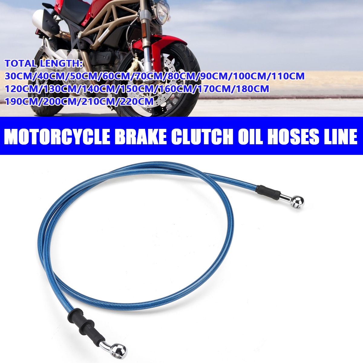 สีน้ำเงิน 40 ซม. รถจักรยานยนต์ คลัตช์เบรกจักรยานแบบถัก น้ำมัน ท่อ สายท่อ สายเบรค Motorcycle Nylon Braided Brake Clutch Oil Hoses Line Pipe Cable