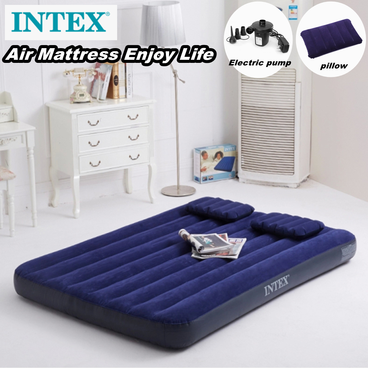 【 Ready Stock ? COD 】Surbluesky INTEX 99CM / 183CM Tilam Angin Camping Bed Inflatable Air Bed Mattress Queen Size Thicken 25CM ( Free Electric Pump )