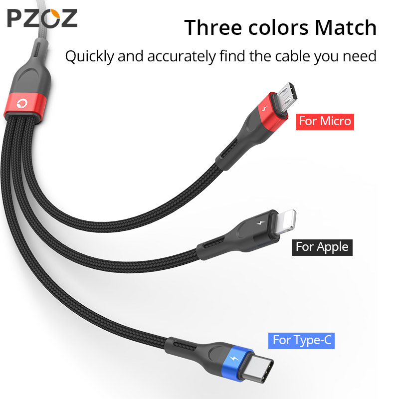 PZOZ 3 IN 1 USB Cable Micro USB C Fast Charging Adapter Microusb Type C pzoz-3-in-1-usb-cable-micro-usb-c-fast-charging-adapter-microusb-type-c