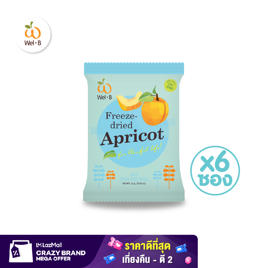 Wel-B Freeze-dried Apricot 14g.  (แอปริคอตกรอบ 14g.) (แพ็ค 6 ซอง) - ขนม ขนมเด็ก ขนมสำหรับเด็ก ขนมเพื่อสุขภาพ ฟรีซดราย ไม่มีน้ำมัน ไม่ใช้ความร้อน ย่อยง่าย มีประโยชน์