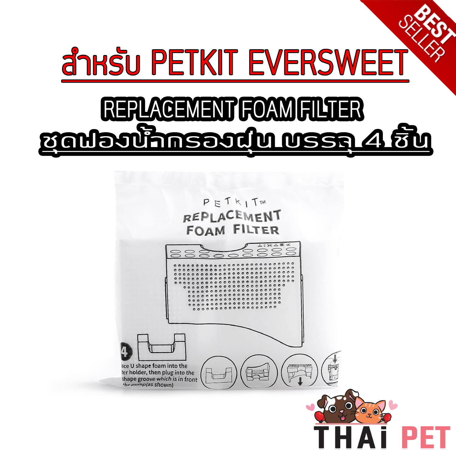 PETKIT Foam Filter ฟองน้ำกรองฝุ่น บรรจุ 4 ชิ่น  สำหรับน้ำพุ EVERSWEET 1&2 สินค้าแท้ 100%