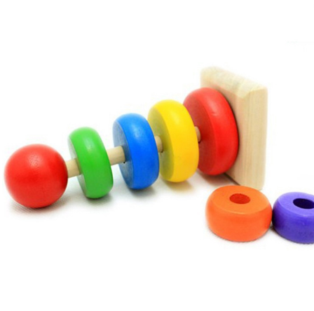 ของเล่นไม้เสริมพัฒนาการแหวน Rainbow สำหรับทารกและเด็กเล็ก    Wooden Rainbow Stacking Rings Developmental Toys Gifts for Babies and Toddlers