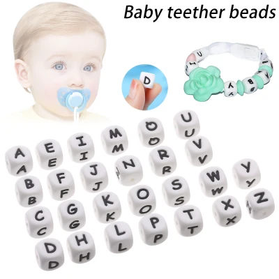 BENNETTGC 10pcs Healthy Food Grade Letter Bracelet Mom DIY Necklace BPA-Free Silicone Baby Teether Chew Beads