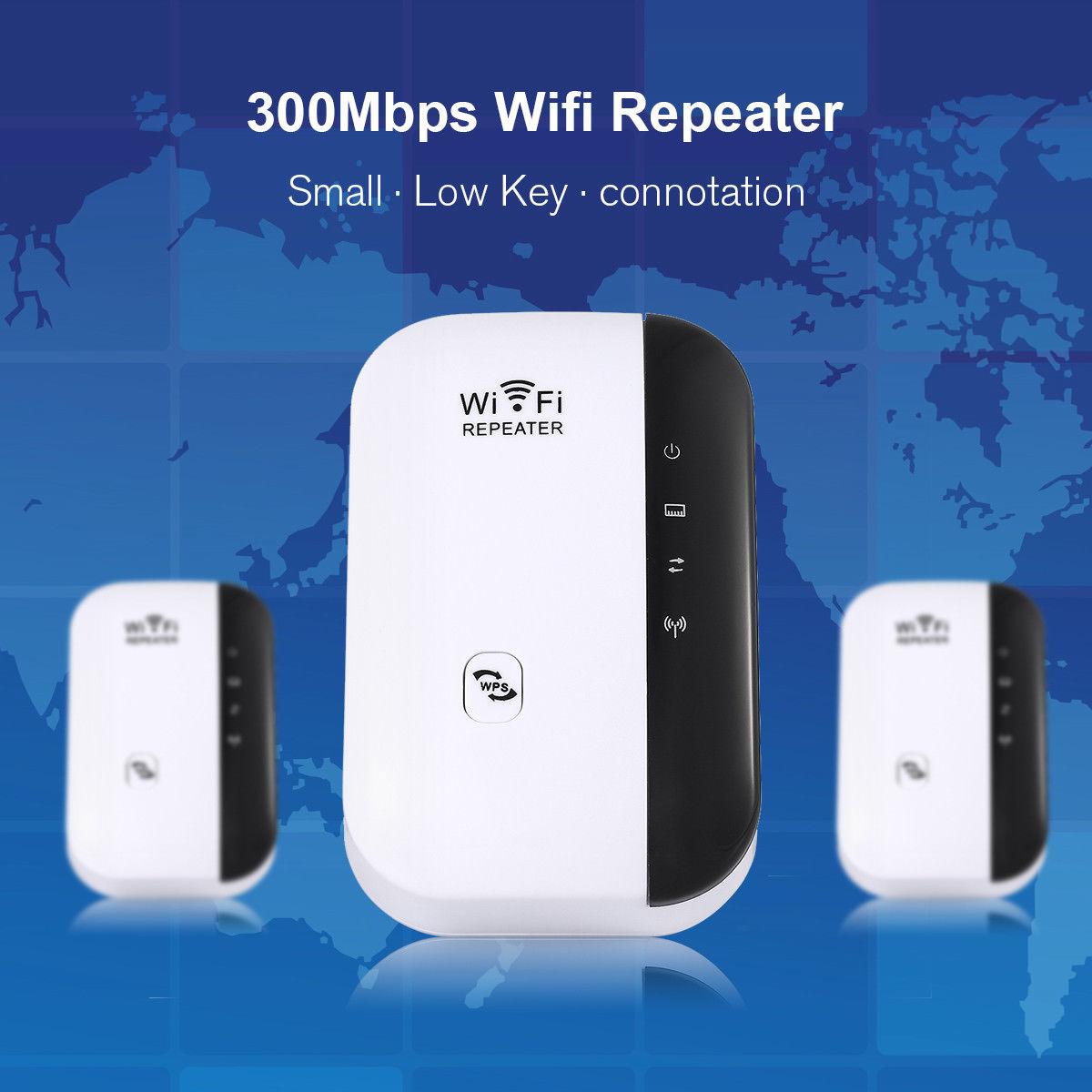 ตัวกระจายอินเตอร์เน็ต 2.4GHz ตัวรับสัญญาณ WiFi ตัวดูดเพิ่มความแรงสัญญาณไวเลส 300Mbps WiFi Repeater Wireless Router Range Extender Signal Booster WPS (สีขาว)