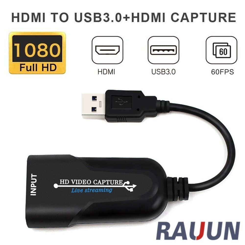 เล็กพกพาง่าย Mini Video HDMI Capture Card USB 3.0 HDMI Video Capture Grabber Phone Game HD Camera Capture Recording Box + PC Live Streaming สามารถบันทึกวิดีโอและเสียงจากอุปกรณ์ต่างๆได้ Action Cam