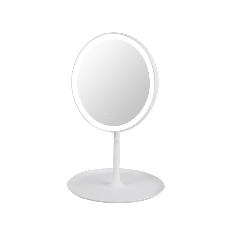 กระจกแต่งหน้าพร้อมไฟLED ปรับความสว่างได้3ระดับ ทรงกลมปรับความสว่างโดยการแบบสัมผัส  LED Make up mirror Lighting Mirror  LED Mirror with storage Touch Screen Travel Mirror สี สี​ขาว สี สี​ขาว