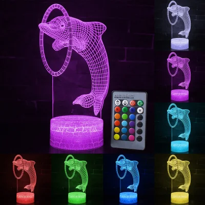 Remote Touch Control 3D LED Night Light LED Table Desk Lamp Dolphin LED Night Light Color Change 3D LED Light for Kids Gift 30