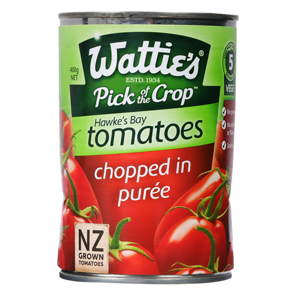 Wattie's Tomatoes Chopped in Puree 400g  วัตตี้ส์ มะเขือเทศสับ ในน้ำมะเขือเทศผสมเนื้อมะเขือเทศบด ขนาด 400 กรัม (8823)