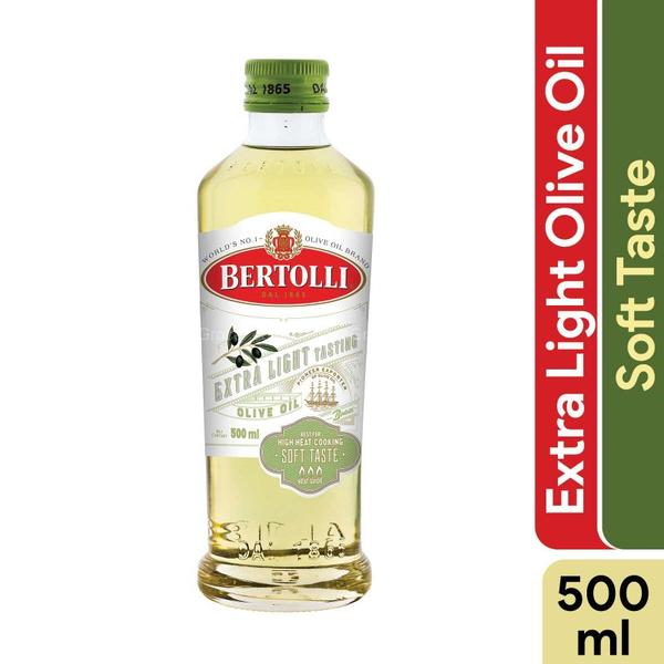 (keto)Bertolli Extra Light Tasting Olive Oil เบอร์ทอลลี่ น้ำมันมะกอกปรุงอาหาร ผ่านกรรมวิธี 500 มล