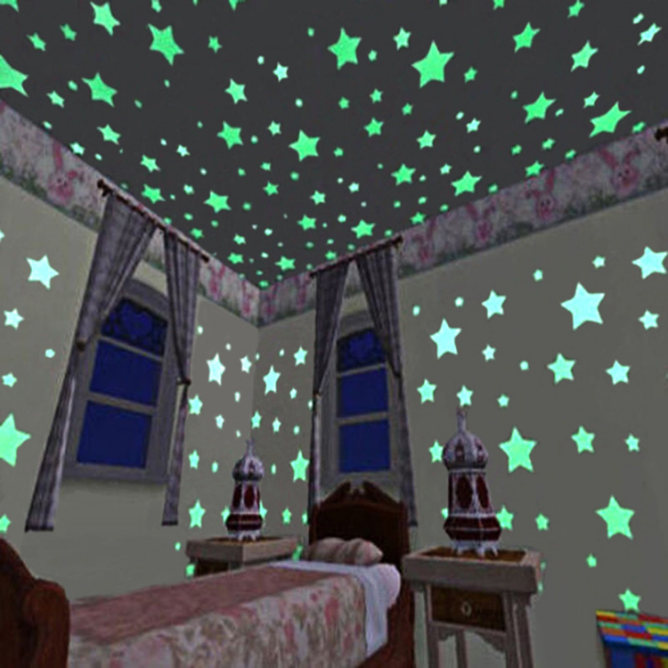100 ชิ้น/เซ็ตเรืองแสงดาวในความมืดสติกเกอร์รูปลอกผนังเด็กตกแต่งห้องนอน