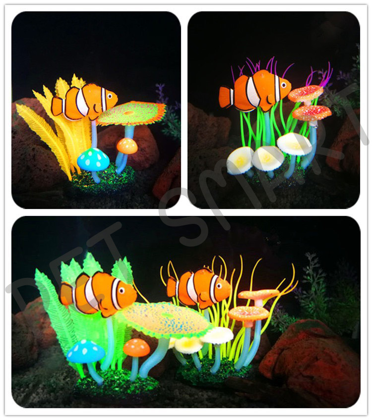 ปะการัง ไม้น้ำเทียม กับ ปลาการ์ตูน ปลานีโม่ ซิลิโคน สำหรับตกแต่งตู้ปลา สะท้อนแสงได้ จัดส่งแบบคละสีนะคะ หรือแจ้งสีได้ในแชทร้านเลยค่ะ