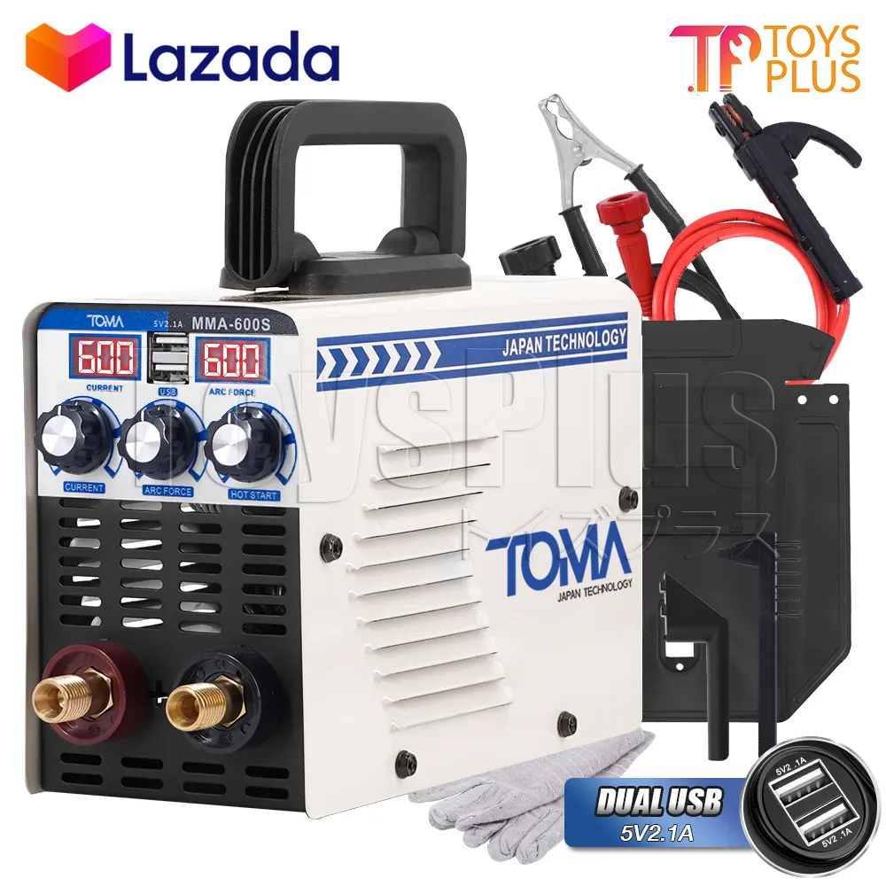 TOMA JAPAN ตู้เชื่อมไฟฟ้า Mini Inverter IGBT MMA-600S 2in1 พร้อมฟังก์ชั่น Power Bank พาวเวอร์แบงค์ ในตัว (2USB) แสดงผล Dual Screen 2 หน้าจอ 3 ปุ่ม ตู้เชื่อม เครื่องเชื่อม สายเชื่อม 1.5 เมตร และอุปกรณ์ครบชุด!!