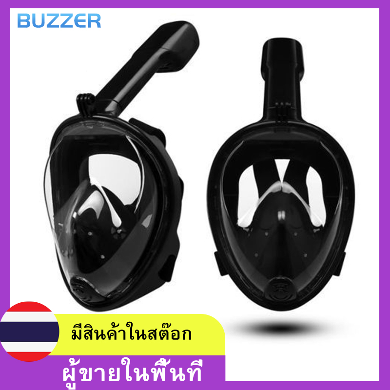 หน้ากากดำน้ำ แบบเต็มหน้าท่อหายใจ พร้อมขาติดกล้อง Full Face Snorkel Mask