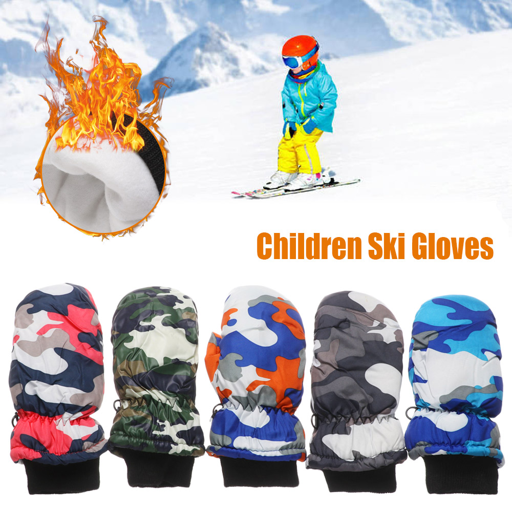 ZHUAFENGXI Children Kids Windproof Snow Snowboard Winter Thicken Skiing Mittens Children Gloves Camouflage