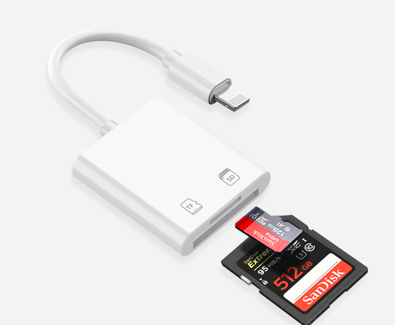 OTGการ์ดคู่ การ์ดรีดเดอร์ SD & TF ดิจิตอลกล้องอะแดปเตอร์สำหรับตัวอ่านสายสำหรับIOS14 SD TF Camera Memory Card Reader Lightning Adapter for iPhone 12 X 8 7 6iPad Mini