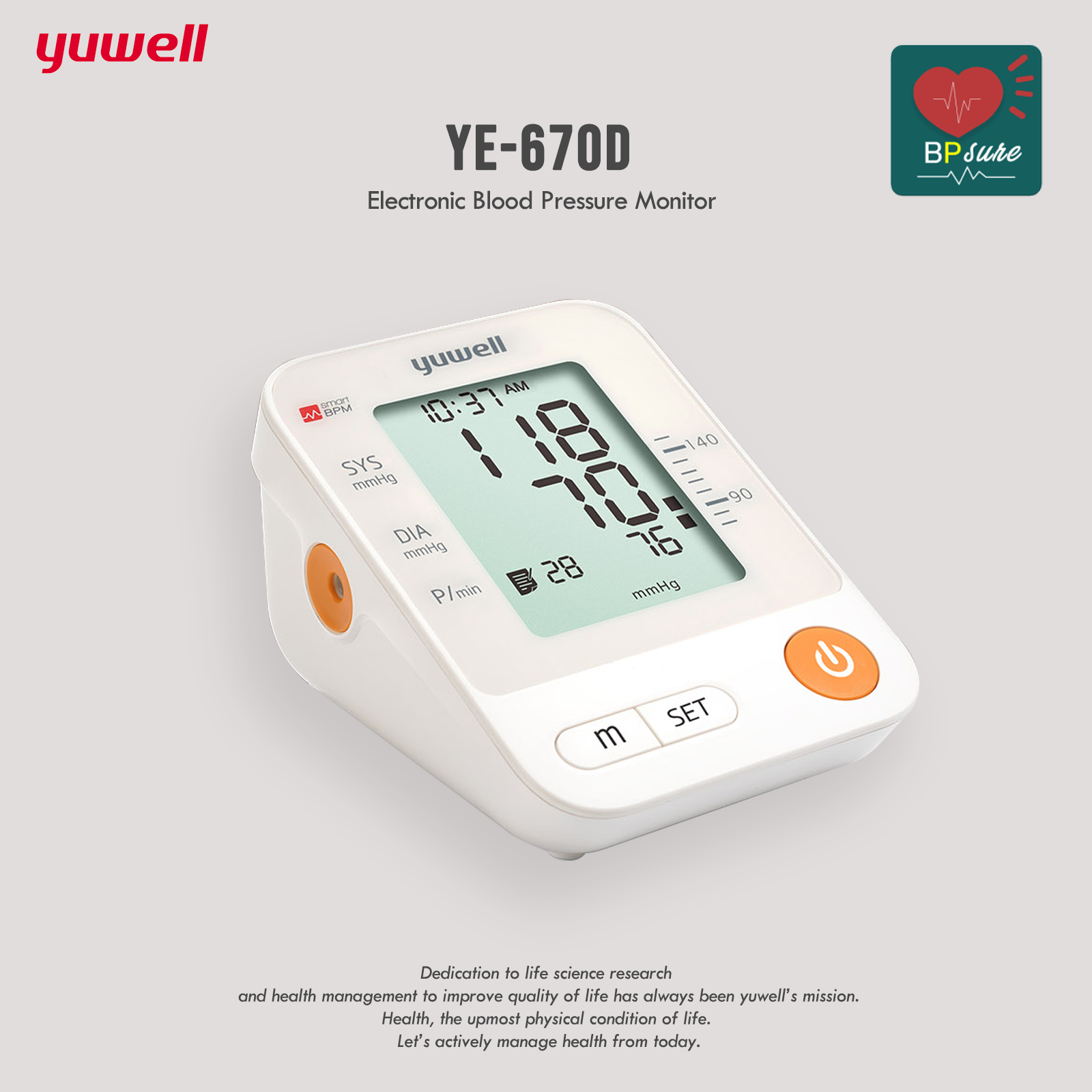 (รับประกัน 1 ปี) Yuwell YE670D เครื่องวัดความดันโลหิต (เชื่อมต่อแอพลิเคชั่น BP Sure ได้) มีเสียงพูด เครื่องวัดความดันโลหิตดิจิตอล Blood Pressure Monitors