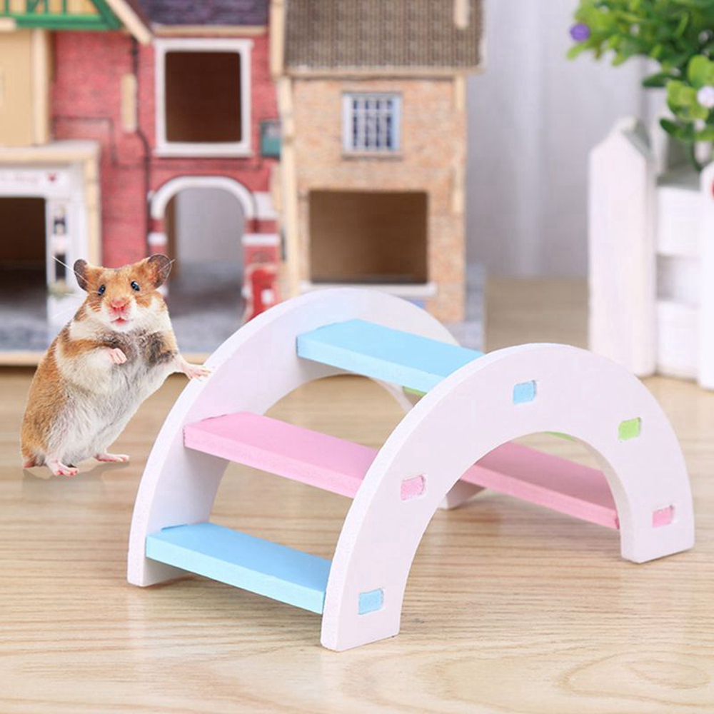 Bendable Hamster Climbing Bridge Colorful Bird Wooden Bridge Ladder Mouse Rat Guinea Pig House Cage Villa Exercise Chew Toy Small Animal Cave Hideout 