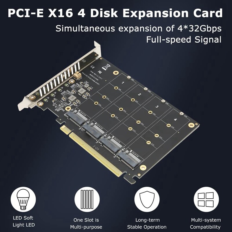 4 Port NVMe to PCIE Adapter Card M.2 NVME to PCIe X16 Adapter 4X32Gbps M Key Hard Drive Converter Reader...