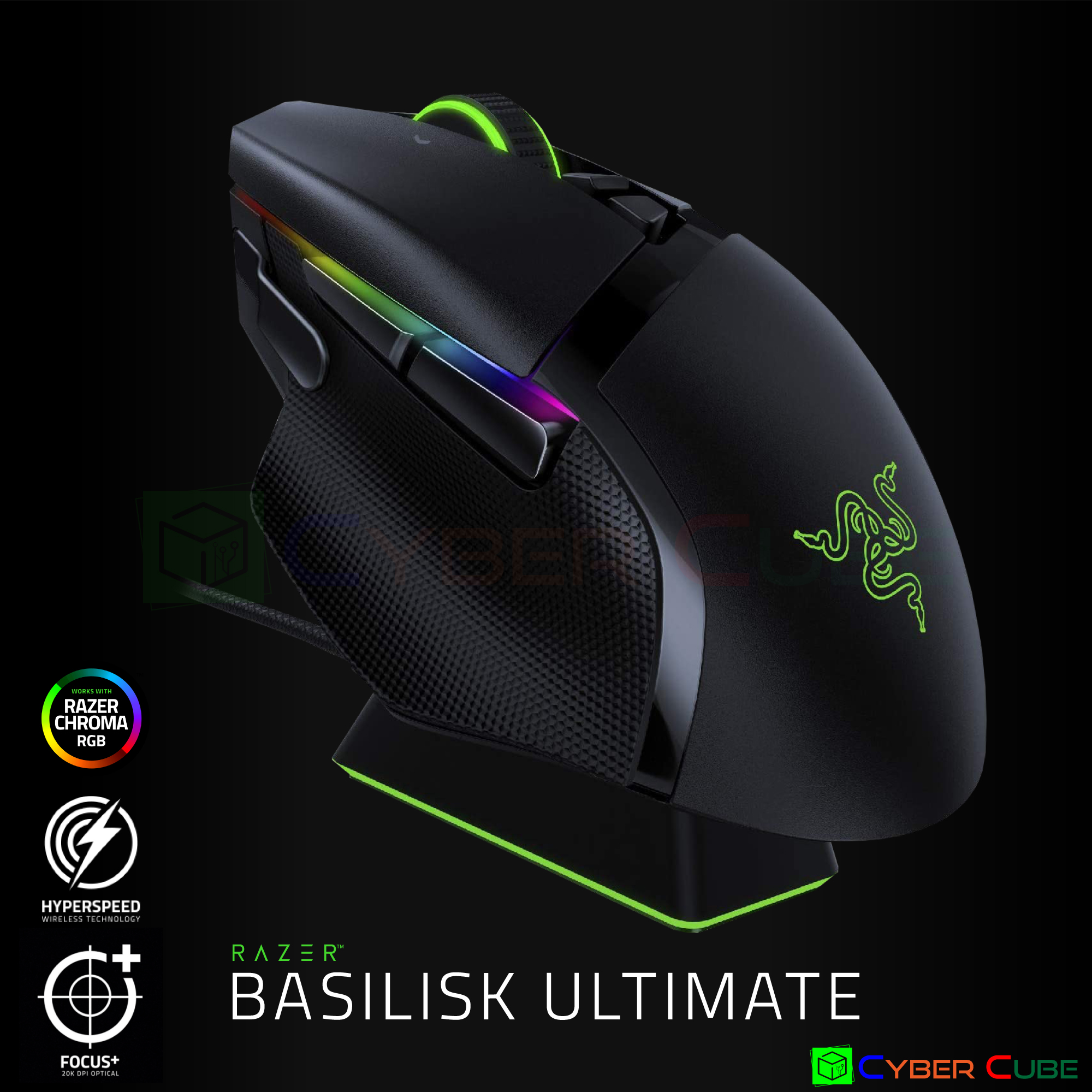 Razer Basilisk Ultimate Wireless Gaming Mouse with Charging Dock เม้าส์เกมส์ ( ของแท้ศูนย์ SYNNEX )