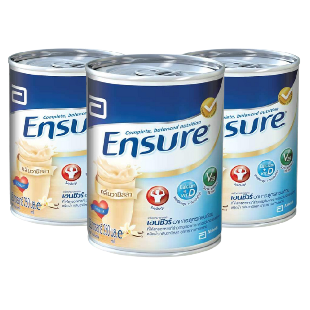 ENSURE เอนชัวร์ อาหารเสริมสูตรครบถ้วน ชนิดน้ำ กลิ่นวานิลลา 250 มล (แพ็ค 3 กระป๋อง) หมดอายุ 8/4/2022