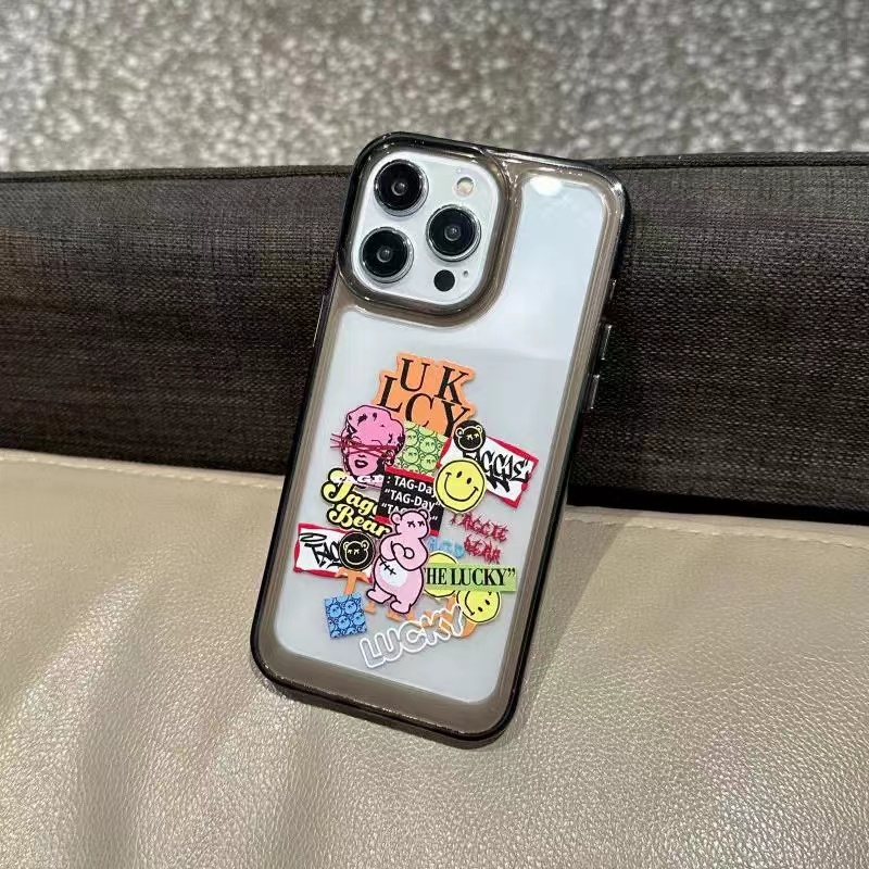 For IPhone 14 Pro Max IPhone Case Thickened TPU Soft Case Clear Case Shockproof Retro Doodle Tag Compatible with For 13 12 Pro Max