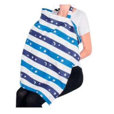 ์N-Shop สินค้าดี ผ้าคลุมให้นมบุตรลายขวางสีน้ำเงินรูปดาวจันทร์เสี้ยวมีโครงพลาสติกแถมถุงผ้าจัดเก็บ ส่งจากไทย