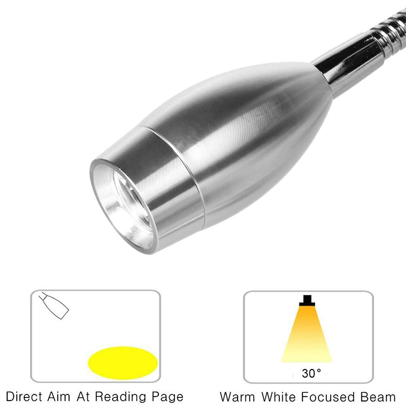 Dimmable Reading Lamp, Bed Lights with Plug Wired for Bedroom Bedside, Flexible Gooseneck Book Light, Wall Mounted Read Light, 200LM / 3000K Beam Angle: 30 ° US Plug