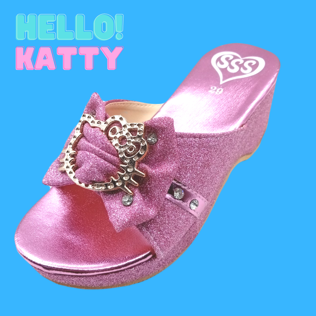 SSS Hello Katty 5 23-31 รองเท้าแตะส้นสูงเด็ก รองเท้าเจ้าหญิง รองเท้าแตะคิ้วท์ (ชมพู)