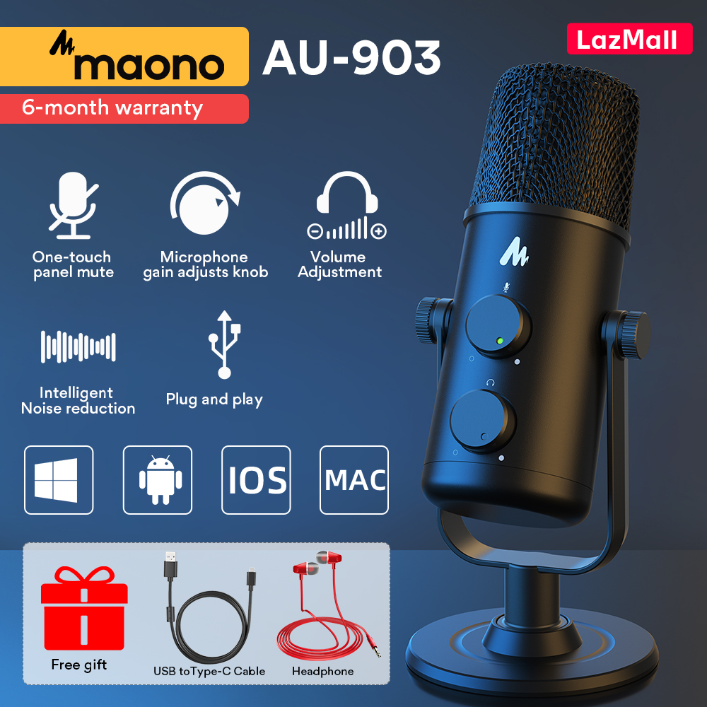 MAONO AU-903 ไมค์อัดเสียง microphone ไมโครโฟน  ไมโครโฟน ตั้งโต๊ะ ระบบ Type-C ไมค์อัดเสียงมือถือ USB ไมค์คอมพิวเตอร์ Cardioid Sreaming mikrofon Podcast Studio Mic Metal Recording microfone for XIAOMI Samsung Ipad-pro laptop Youtube Tik Tok