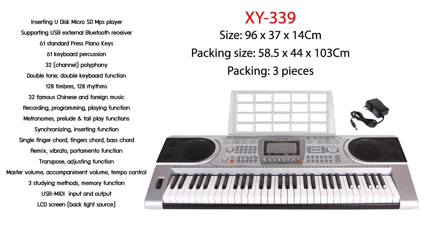 XY คีย์บอร์ด 61 คีย์ รุ่น XY-339 USB MIDI+MP3+Bluetooth โหมดการสอน 3 บทเรียน