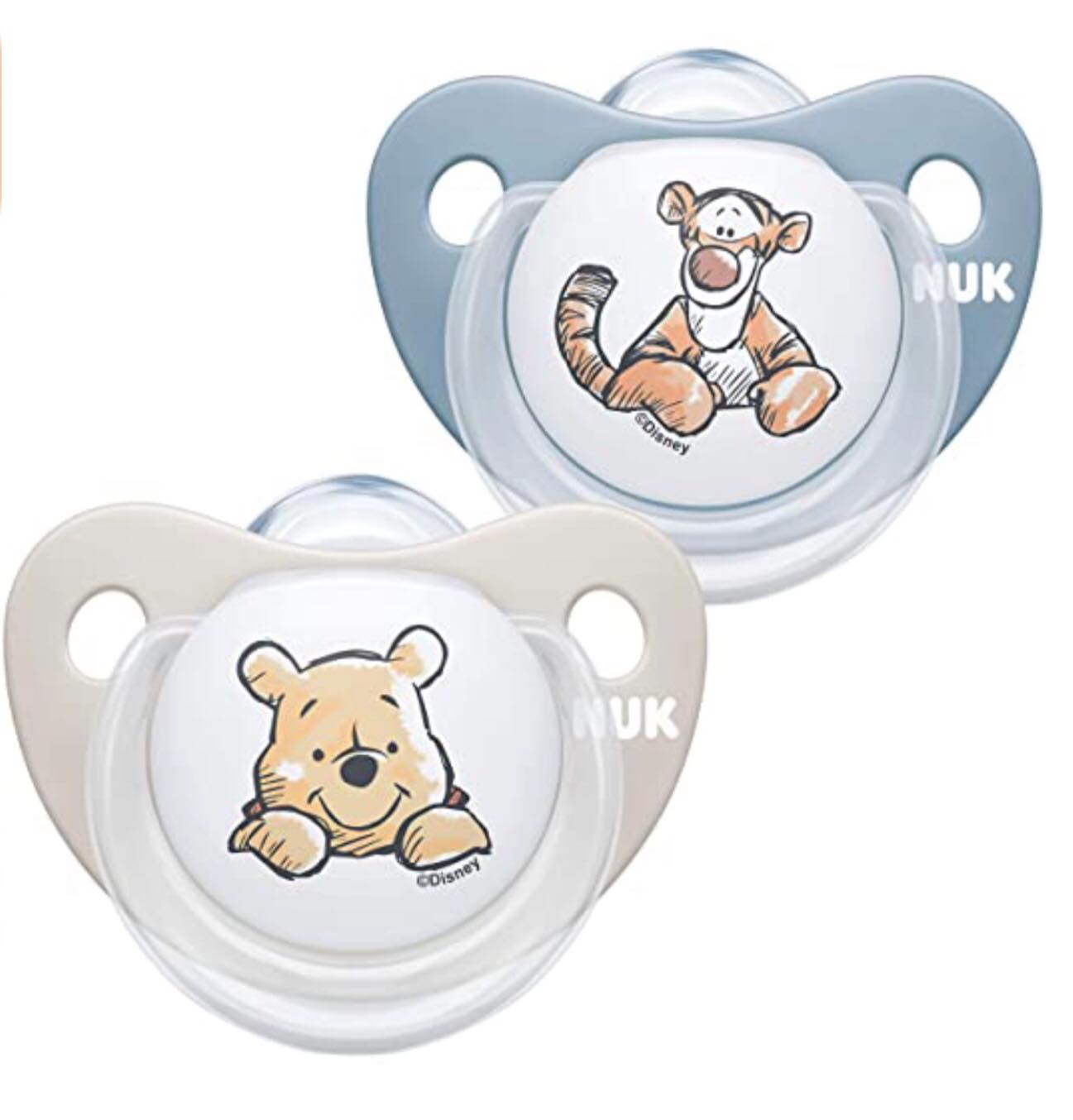 Nuk Disney Pooh หมีพู ของแท้ (Made in Germany) จุกนมหลอกซิลิโคน ฟันไม่เก สำหรับเด็ก 0-6 เดือน 1 กล่องบรรจุ 2 ชิ้น ไมโครเวฟฆ่าเชื้อได้ นำเข้าจากเยอรมัน  สีวัสดุ สีเทา
