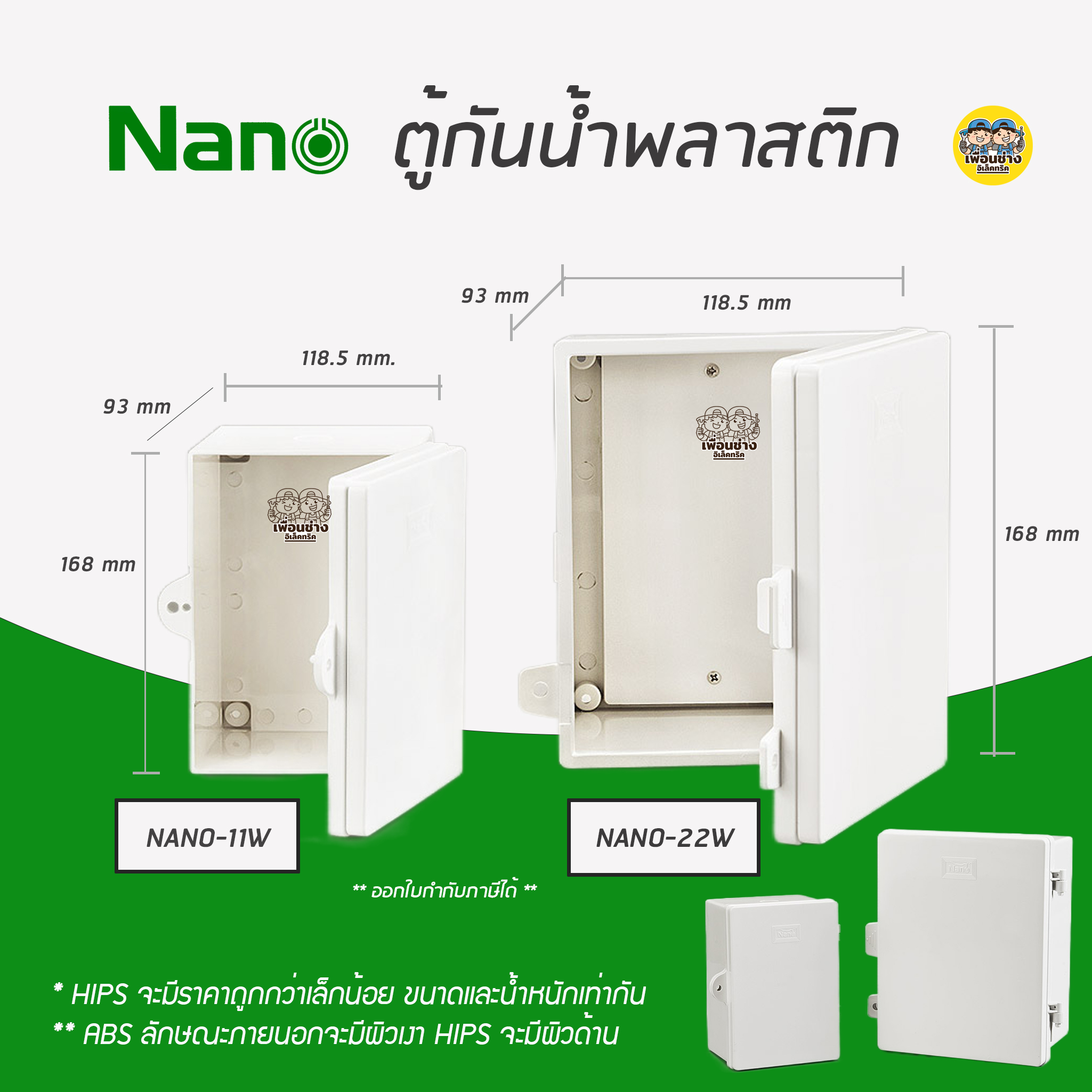 NANO ตู้กันน้ำ พลาสติก 11W 22W ฝาทึบ สีขาว ตู้พลาสติก ตู้ไฟ ตู้กันฝน ตู้พลาสติค นาโน ตู้นาโน