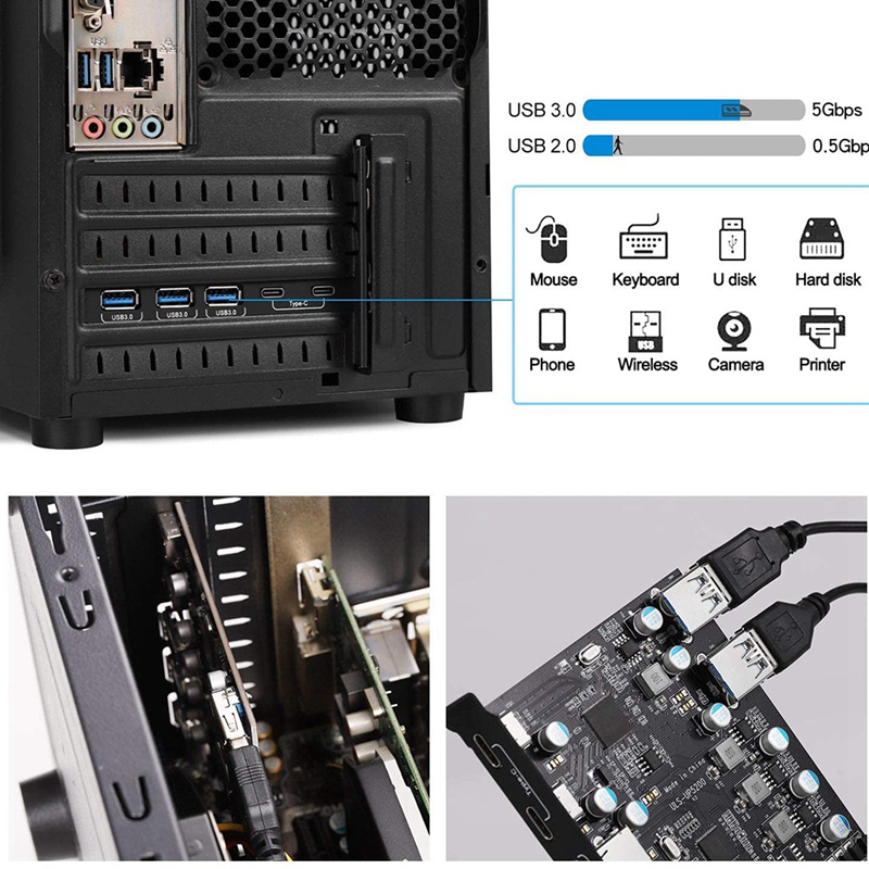 7-Port PCI-E to Type C (2), with 2 Rear USB 3.0 Ports PCI Express Card ...