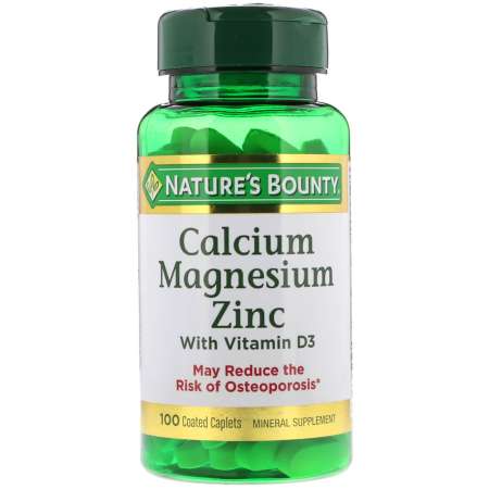 Natures Bounty Calcium Magnesium Zinc with Vitamin D3 100 Coated Caplets แคลเซียม แมกนีเซียม ซิงค์ วิตามินดี 3 (100 เม็ด)