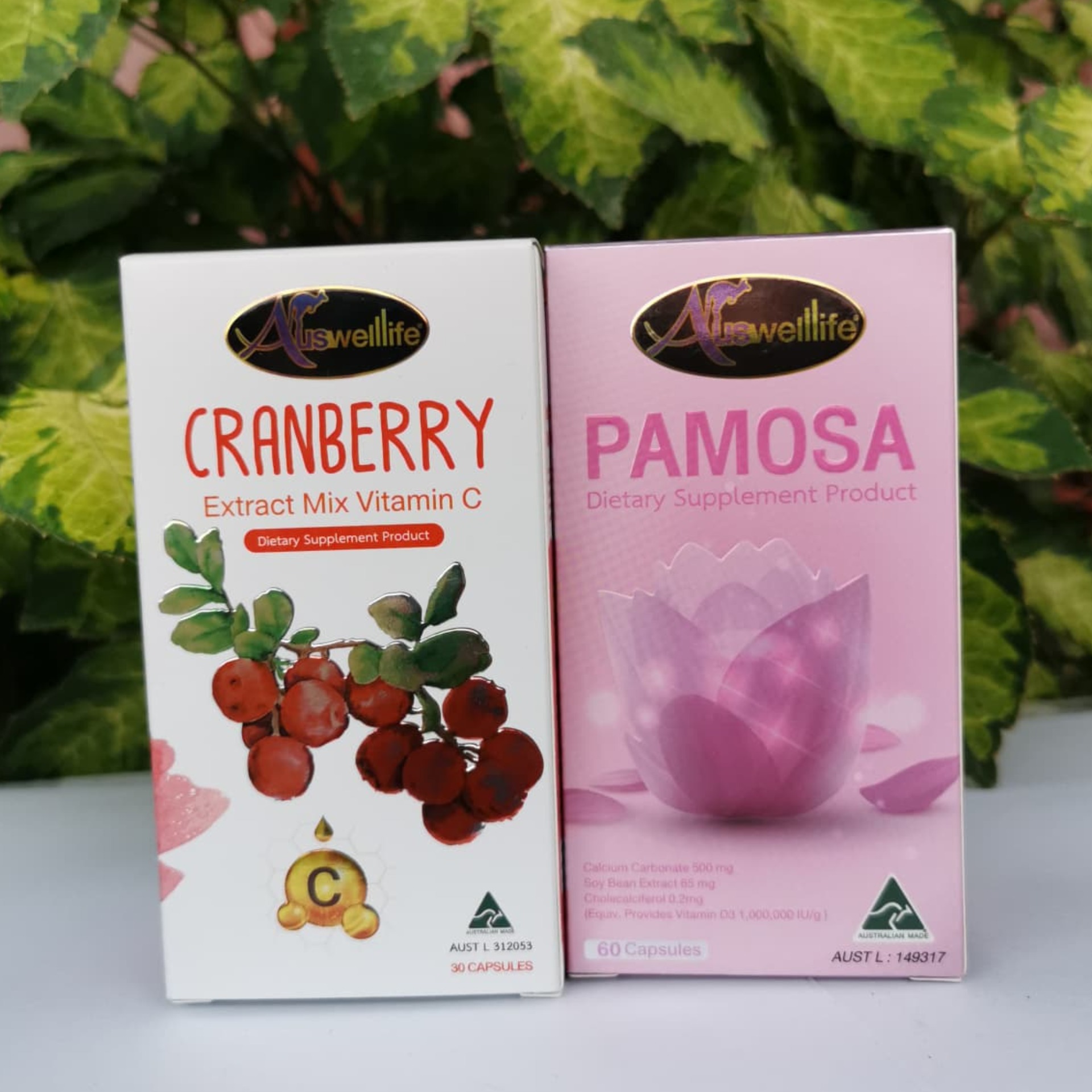 (ส่งฟรี KERRY ของแท้ 100%) คู่จิ้น จิ๋นหอม! Auswelllife Cranberry Mix Vit C สูตรใหม่ แครนเบอร์รี่ผสมวิตามินซี ( 1 กระปุก 30 แคปซูล ) + Auswelllife Pamosa ออสเวลไลฟ์ พาโมซ่า อาหารเสริมสำหรับผู้หญิง ( 1 กระปุก 30 แคปซูล )