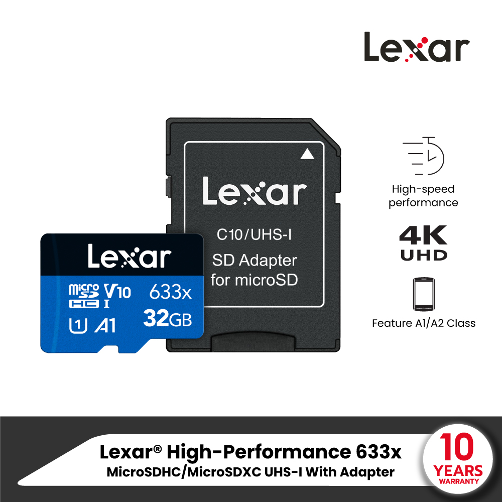 Lexar® High-Performance 633x microSDHC™/microSDXC™ UHS-I Card BLUE Series (ไมโครเอสดีการ์ด) ราคา 399 บาท*ส่งฟรี