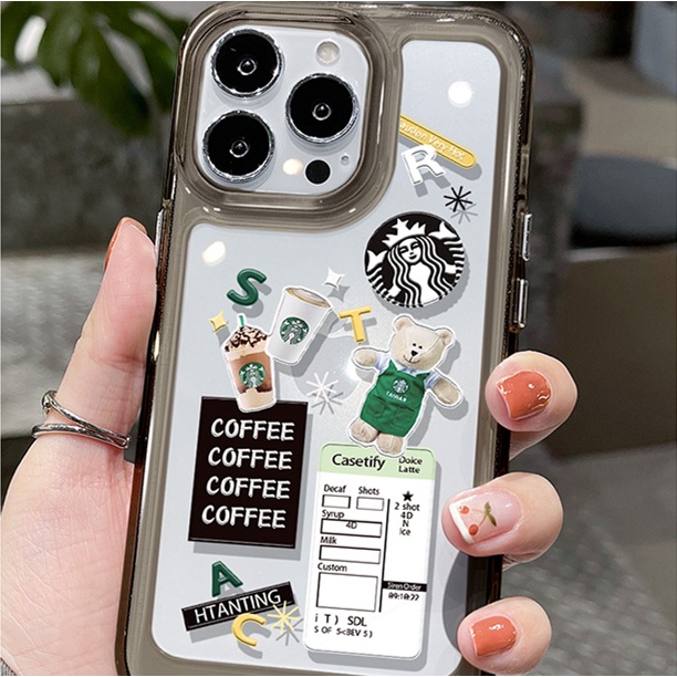 Coffee Bear Case Compatible for IPhone 14 13 12 Mini 11 Pro XS Max X XR 8 7 6 6S Plus Soft Casing Silicone Transparent Shockproof TPU Cover