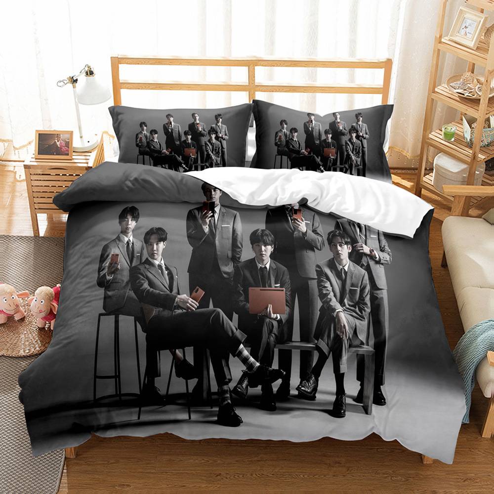 KPOP BTS Duvet Cover Set Single Double Size Bed Sheet Dormitory