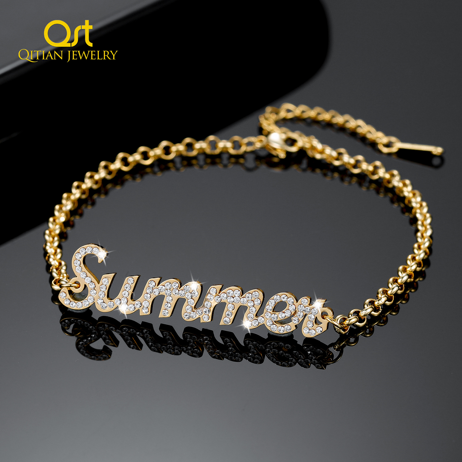 Personalized Iced Out Name Bracelet&Bangle Custom Gold Stainless Bracelets Zirconia Women Crystal Bracelets Charm Jewelry Gift